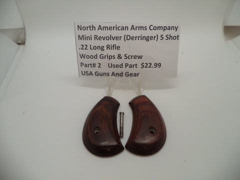 2 North American Arms Mini Revolver 5 Shot Wood Grips & Screw Used .22 Long Rifle
