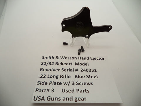 3 Smith & Wesson Revolver 22/32 Bekeart Part .22 LR Side Plate W/ Screws Rare Vi