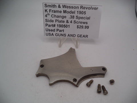 190501 Smith & Wesson K Frame Model 1905 4th Change Side Plate & 4 Screws .38 Special Used