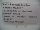 1731 Smith & Wesson K Frame Model 17 Used 6" Barrel Pinned Old Style