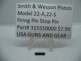 315550000 Smith & Wesson Pistol 22-A 22-S Firing Pin, Stop Pin Factory New