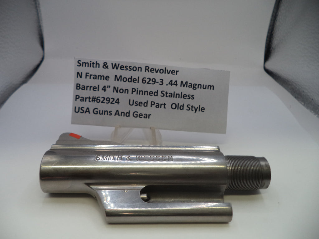 Smith & Wesson revolver barrel on a white background with a label
