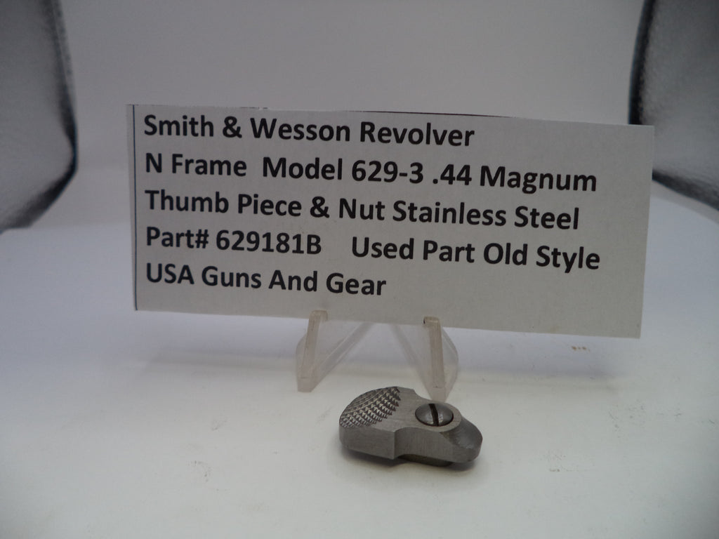 Smith & Wesson revolver part on a stand with descriptive card
