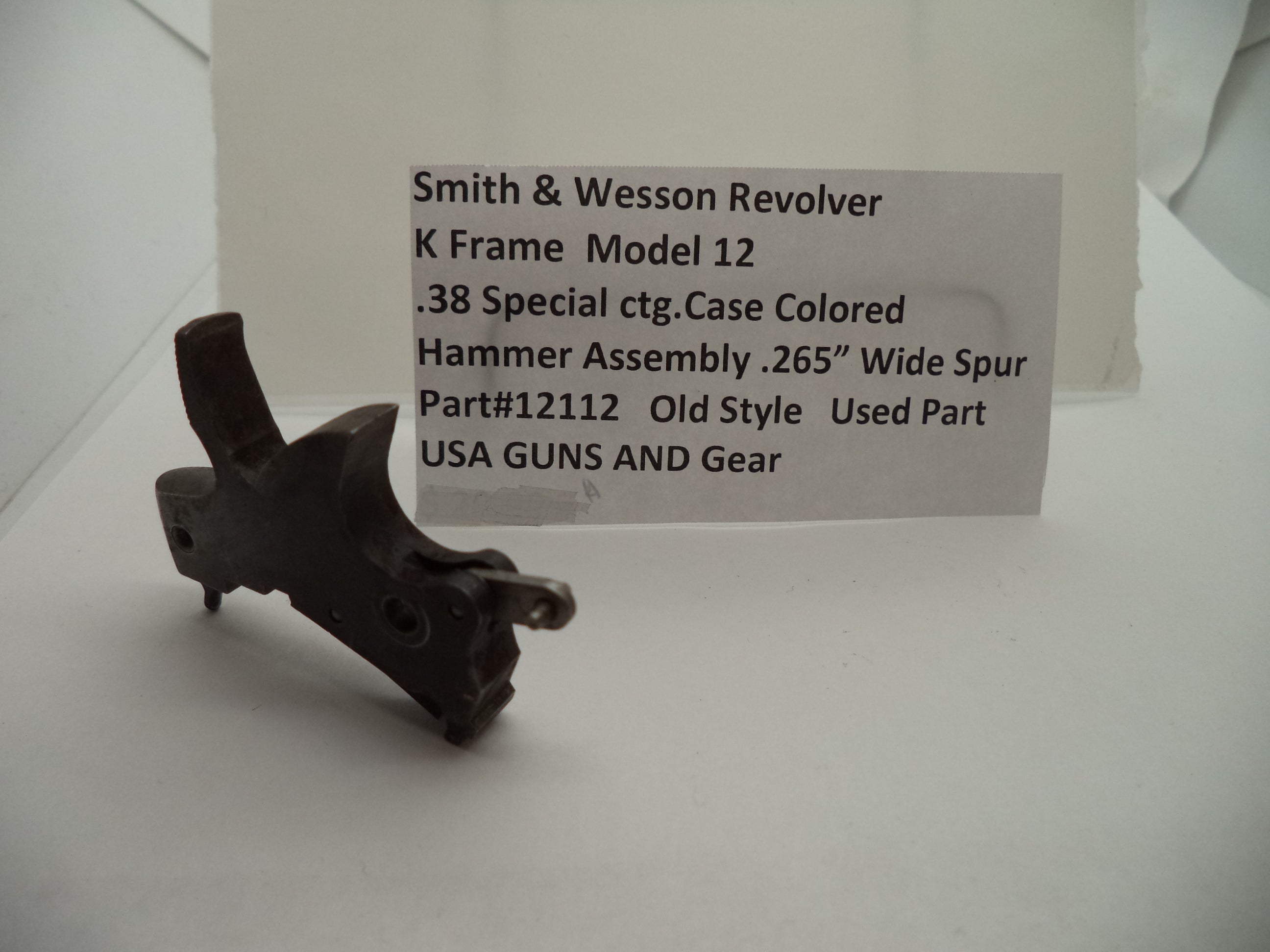 12112 S & W Revolver K Frame Model 12 .38 Case Colored Hammer Assembly .265 Wide Spur Used