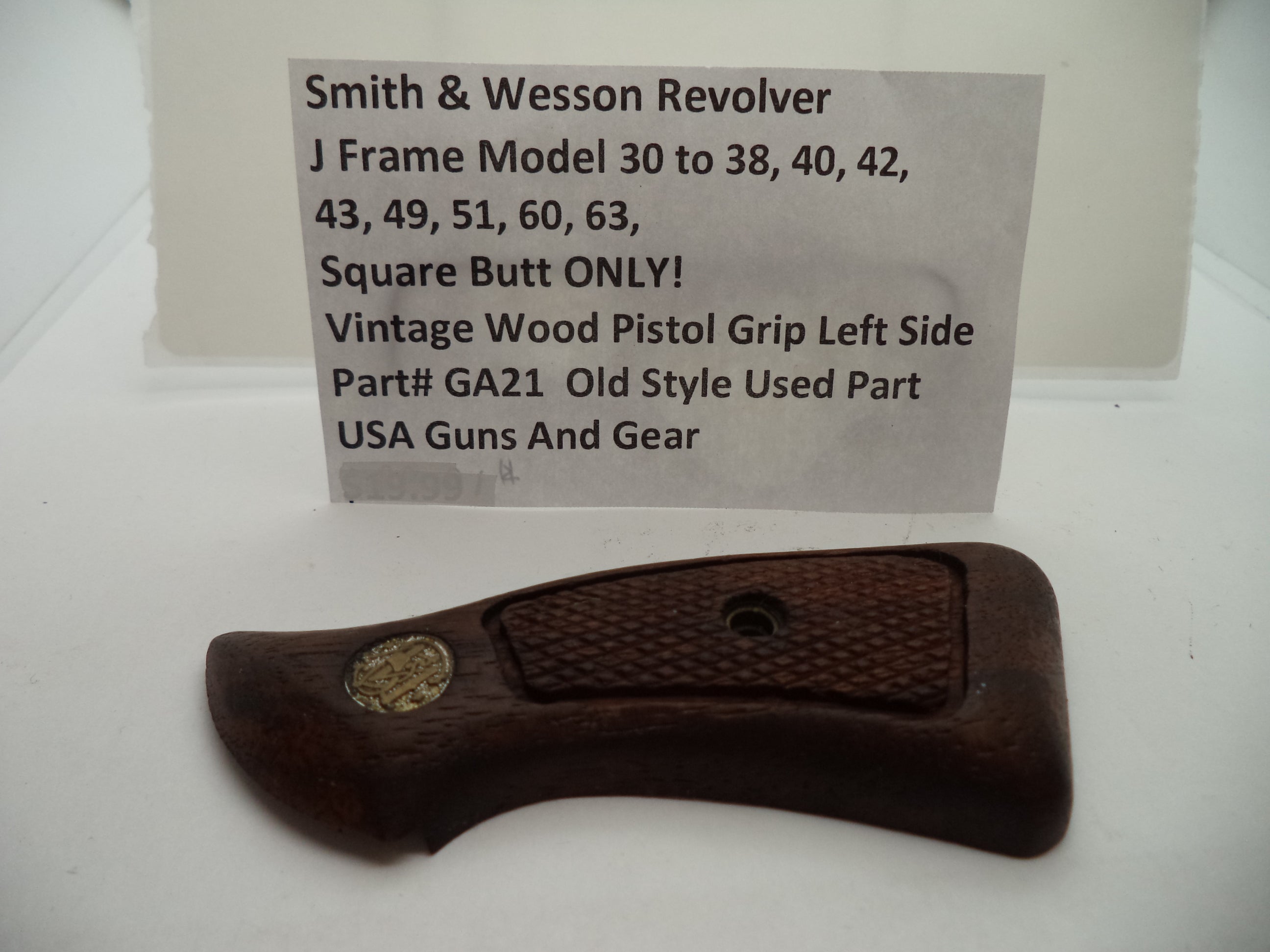 Smith & Wesson J Frame Vintage Wood Left Grip - Square Butt Only - Used OEM Part GA21