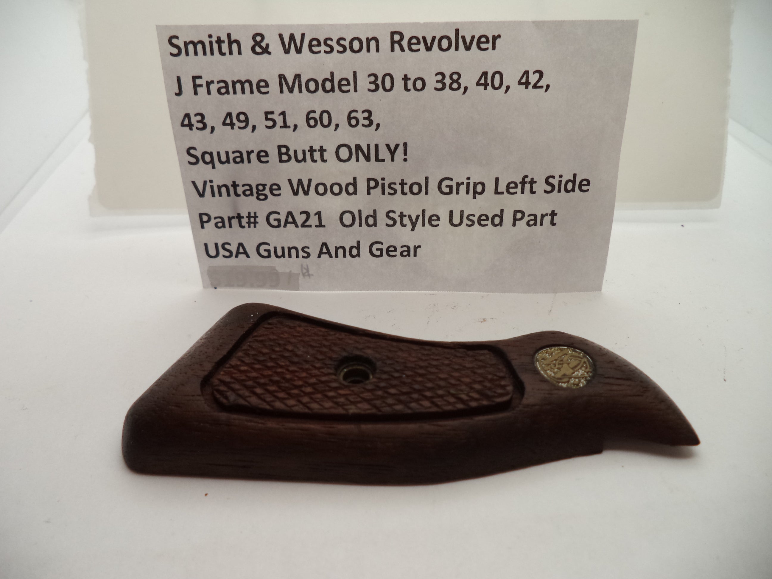 Smith & Wesson J Frame Vintage Wood Left Grip - Square Butt Only - Used OEM Part GA21