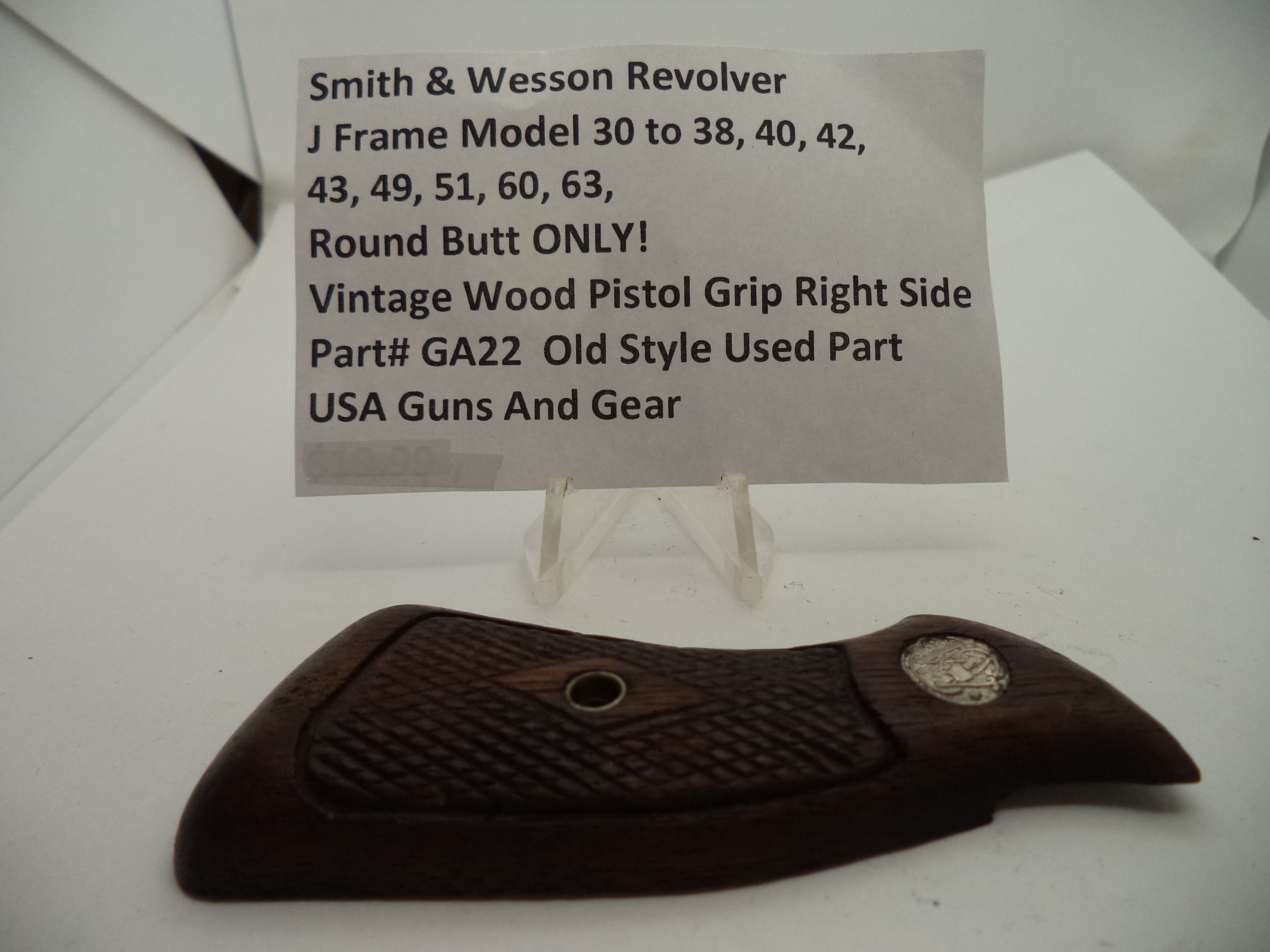Smith & Wesson J Frame Vintage Wood Right Grip - Round Butt Only - Used OEM Part GA22