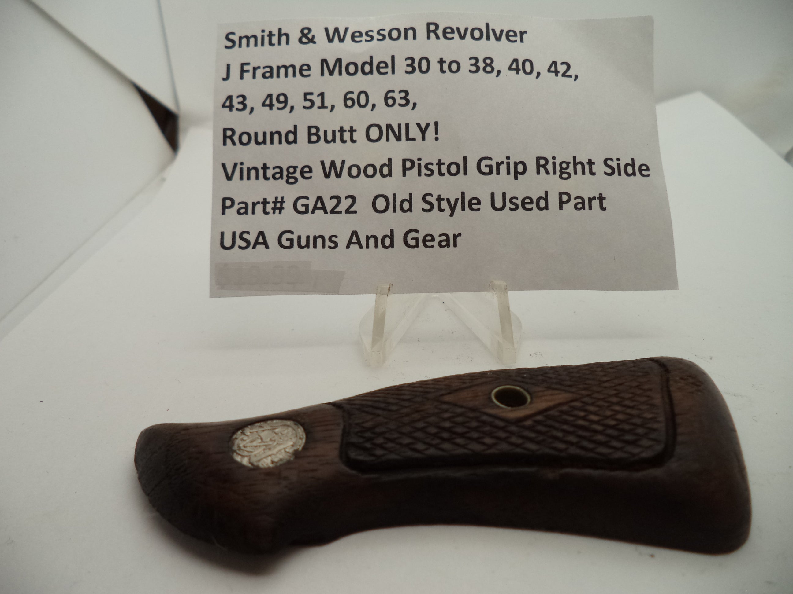 Smith & Wesson J Frame Vintage Wood Right Grip - Round Butt Only - Used OEM Part GA22