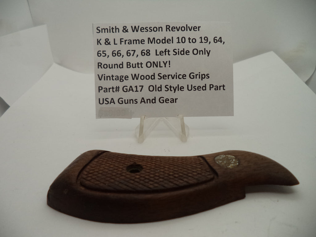 S&W K & L Frame Round Butt Revolver Left Grip Panel Vintage Wood Used - Part GA17