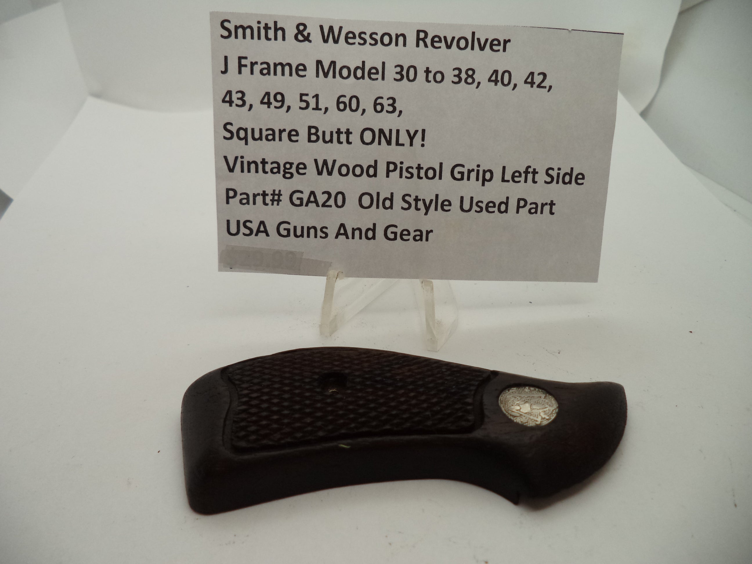 Smith & Wesson J Frame Vintage Wood Left Grip - Square Butt Only - Used OEM Part GA20