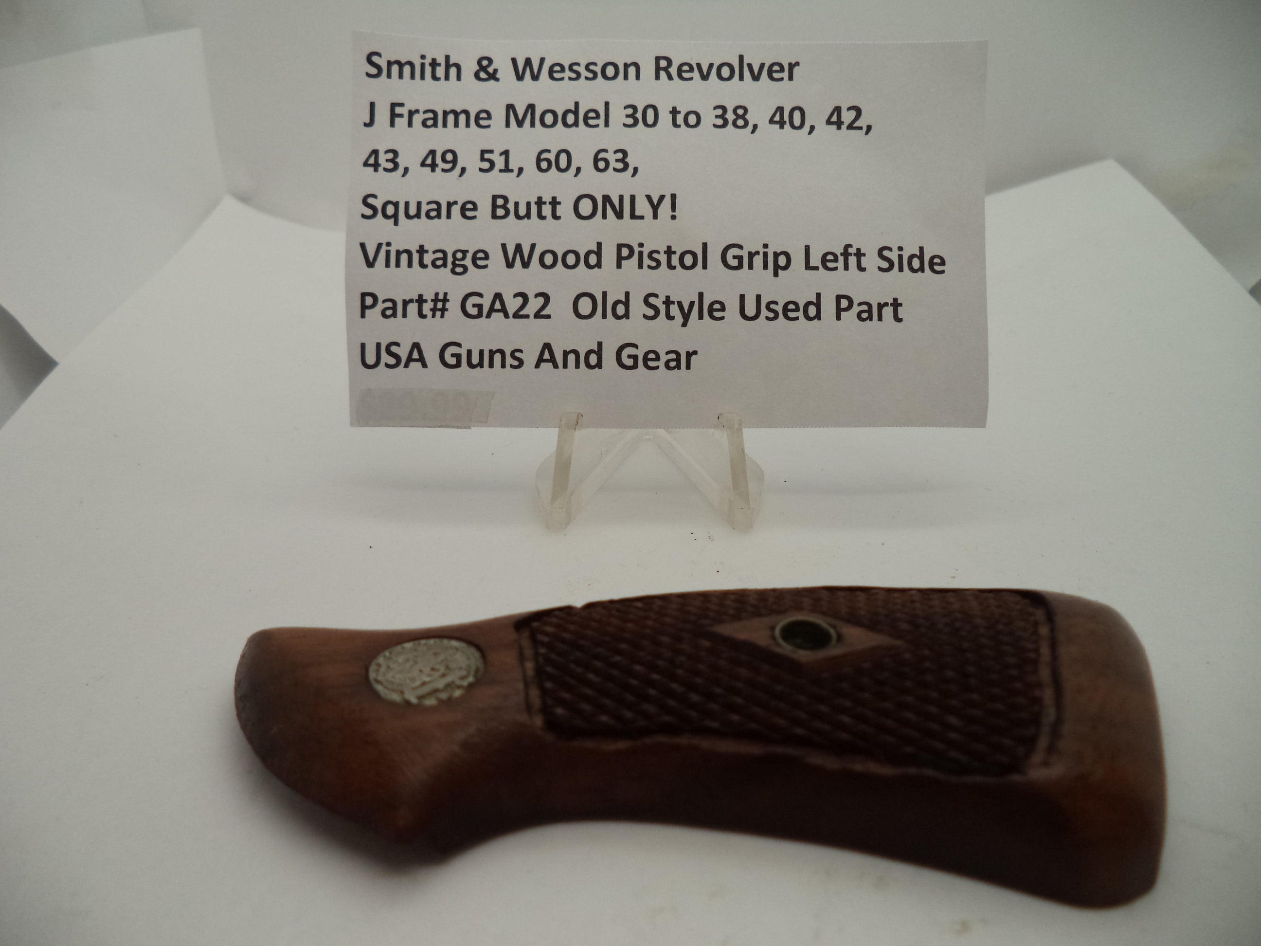 Smith & Wesson J Frame Vintage Wood Left Grip - Square Butt Only - Pre-Model Used OEM Part GA22A