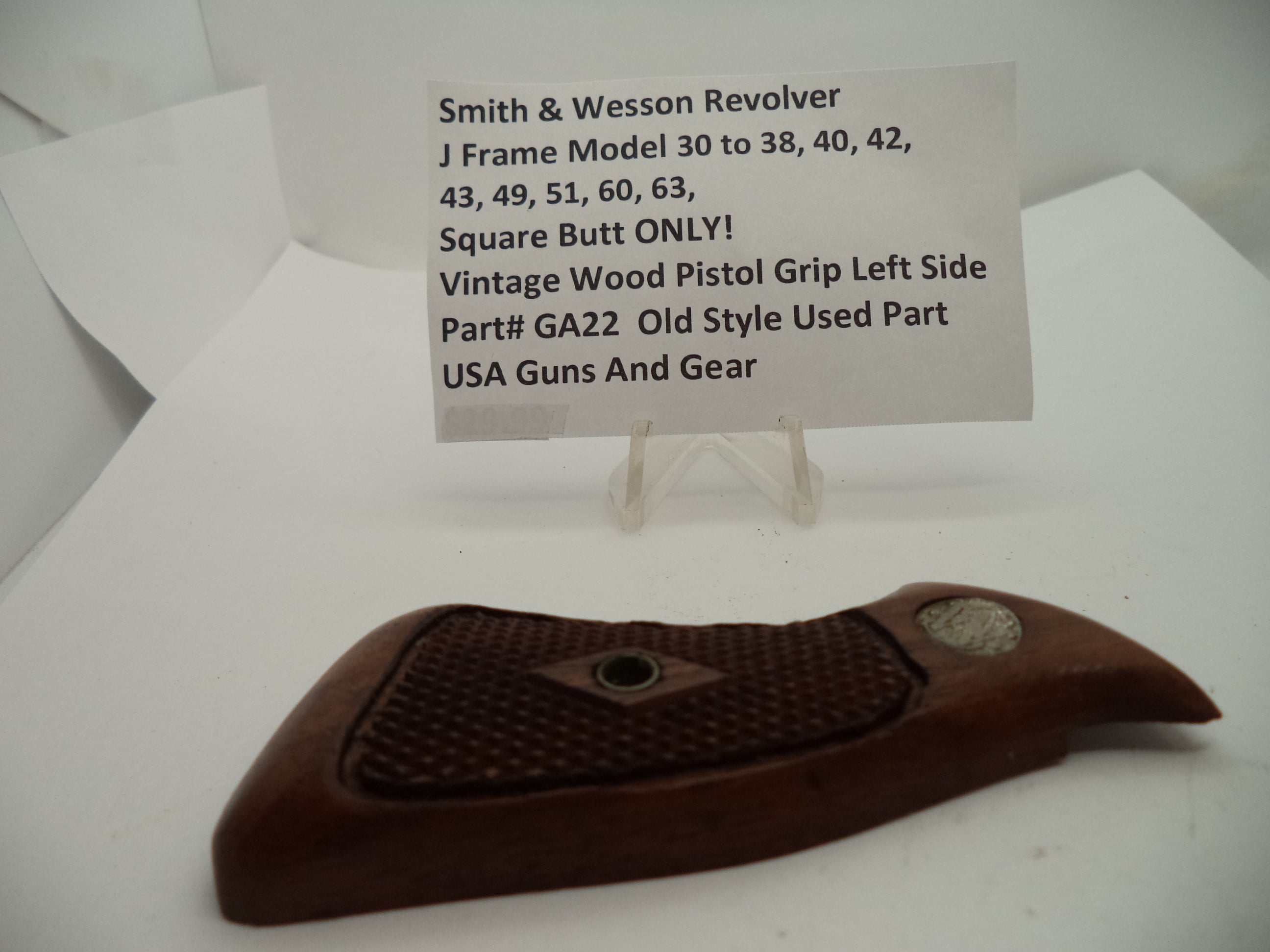Smith & Wesson J Frame Vintage Wood Left Grip - Square Butt Only - Pre-Model Used OEM Part GA22A