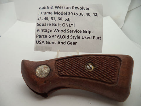 GA16A S&W J Frame Multi Model Vintage Wood Service Grips Square Butt