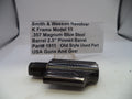 Smith & Wesson revolver barrel on a white background with descriptive text card.