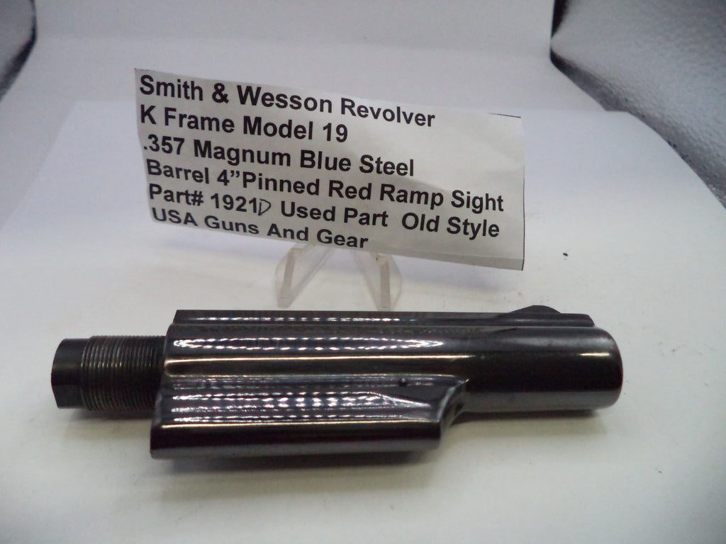 Smith & Wesson revolver barrel with descriptive label on a white background