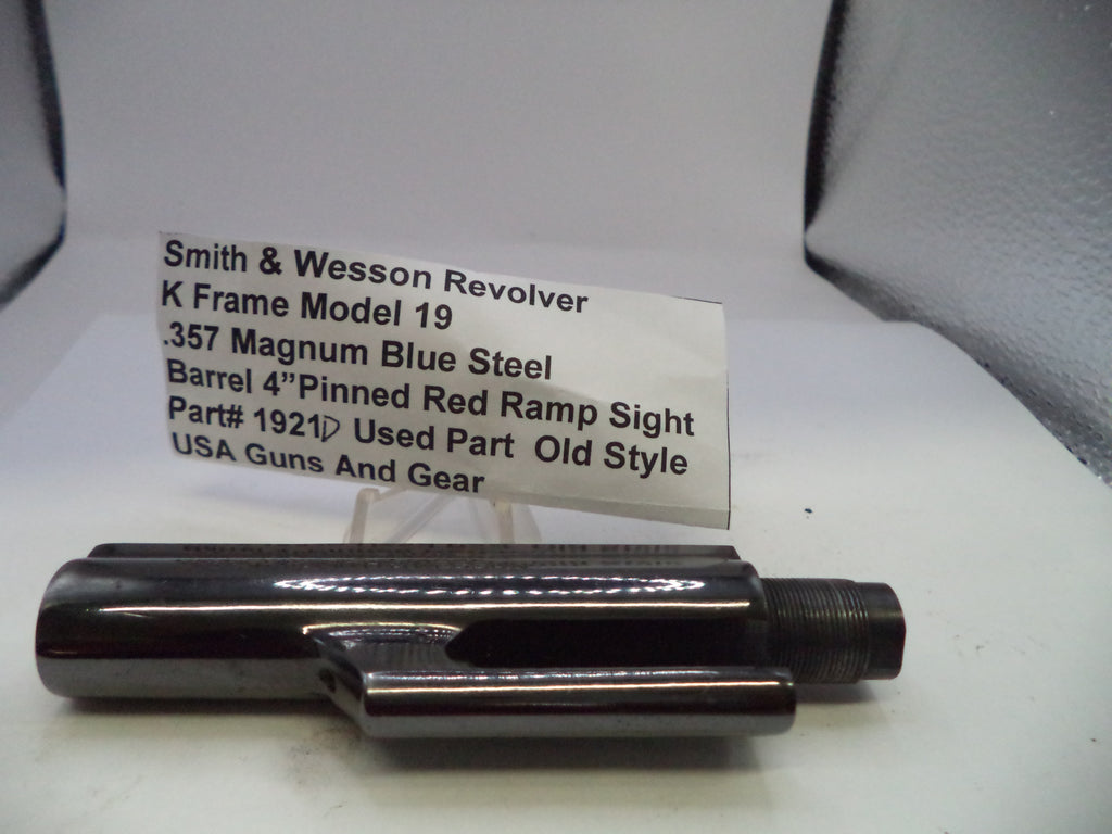 Smith & Wesson revolver barrel with descriptive label on a white background