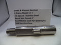 Smith & Wesson revolver barrel on a white background with descriptive text card.