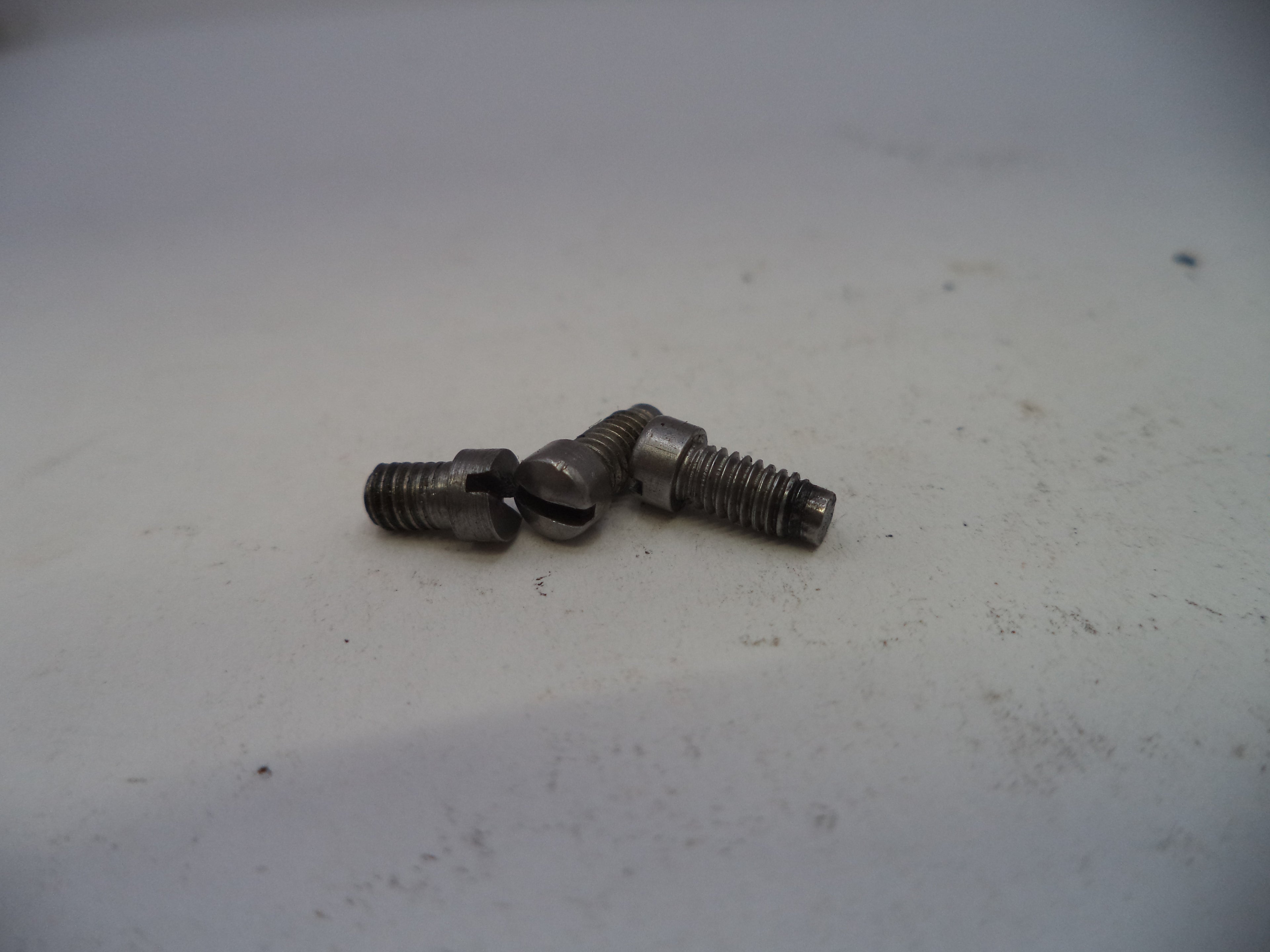 Two metal screws on a white surface