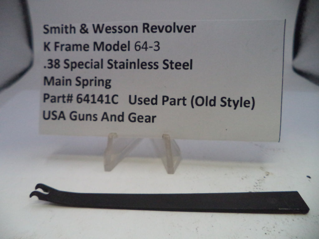 Black main spring for Smith & Wesson Revolver K Frame Model 64-3 on a white background with descriptive text.