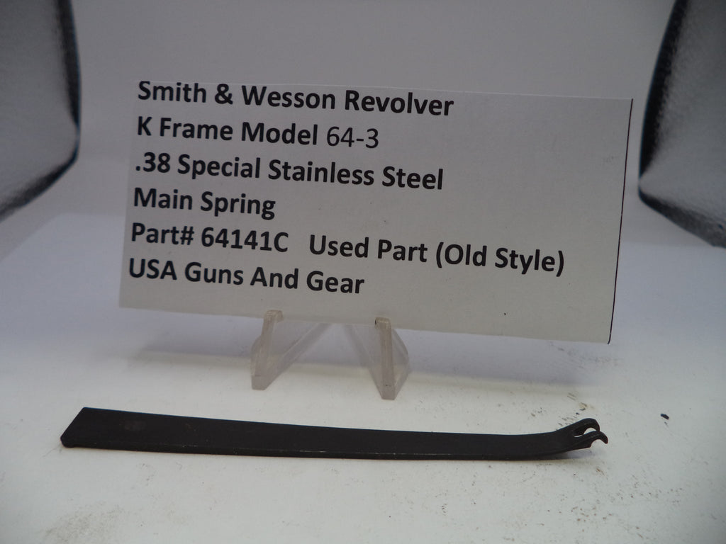 Smith & Wesson revolver main spring part with descriptive label on a white background