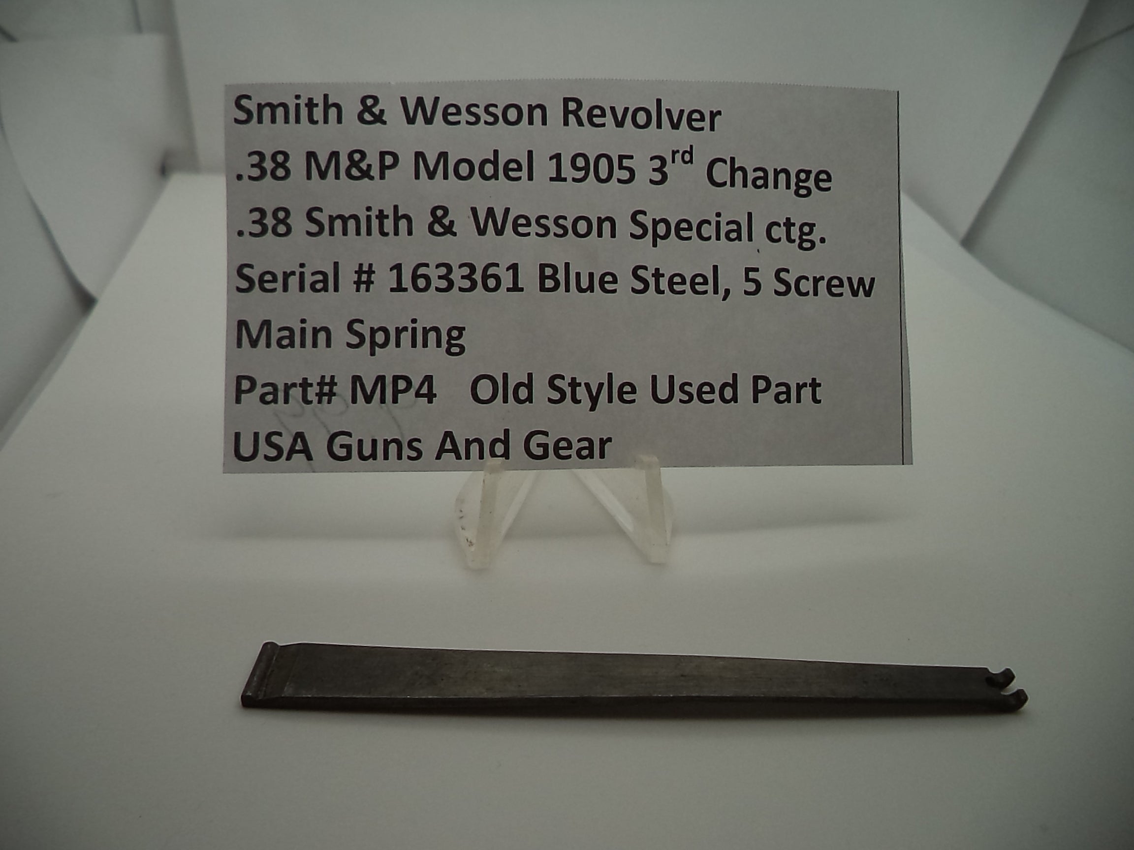 MP4 S & W Model 1905 Used 3rd Change Bolt, Plunger & Spring .38 Spec