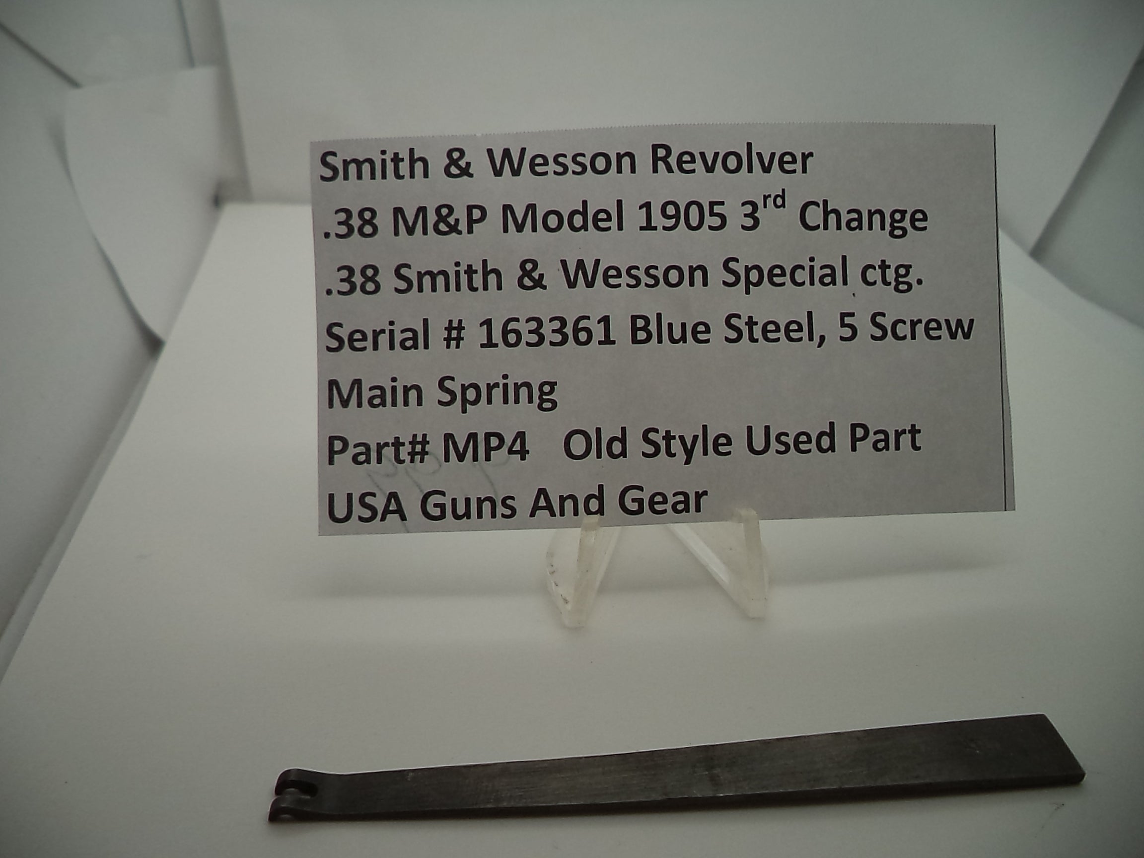MP4 S & W Model 1905 Used 3rd Change Bolt, Plunger & Spring .38 Spec