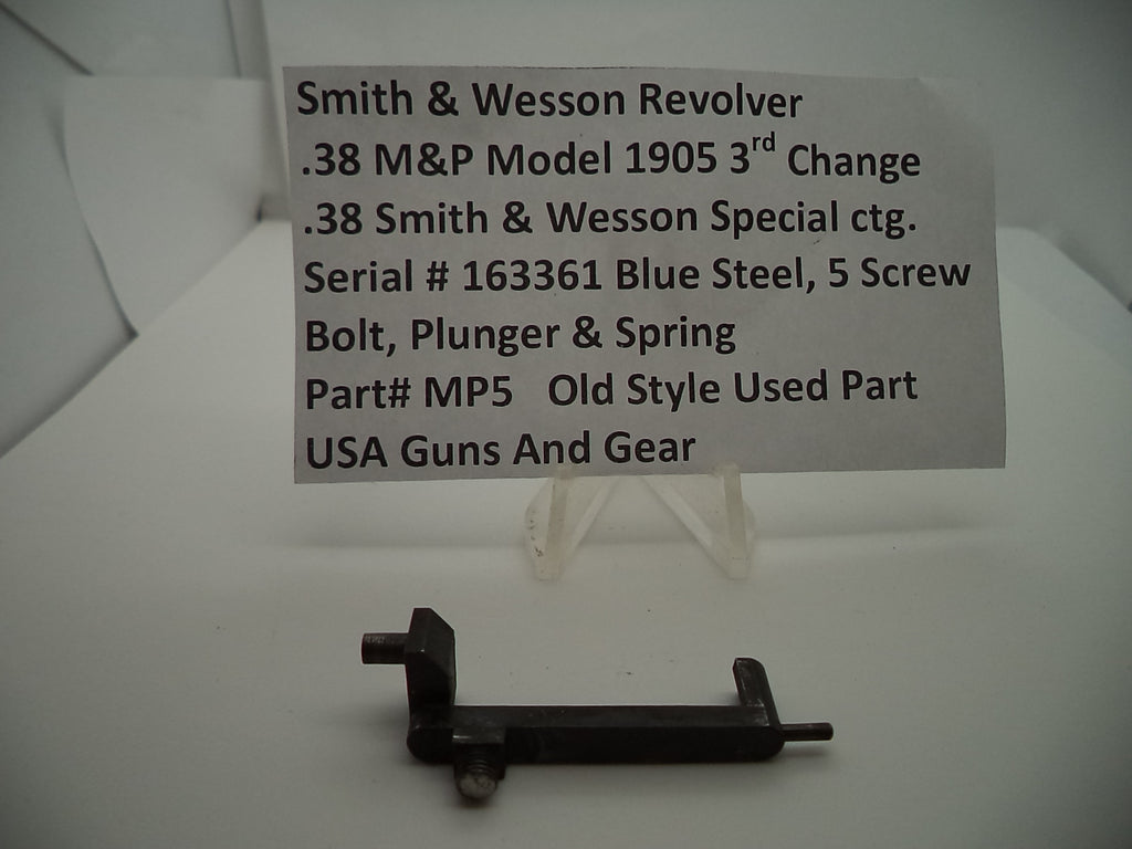 MP5 S & W .38 Model 1905 Used 3rd Change  5 Screw Bolt, Plunger & Spring