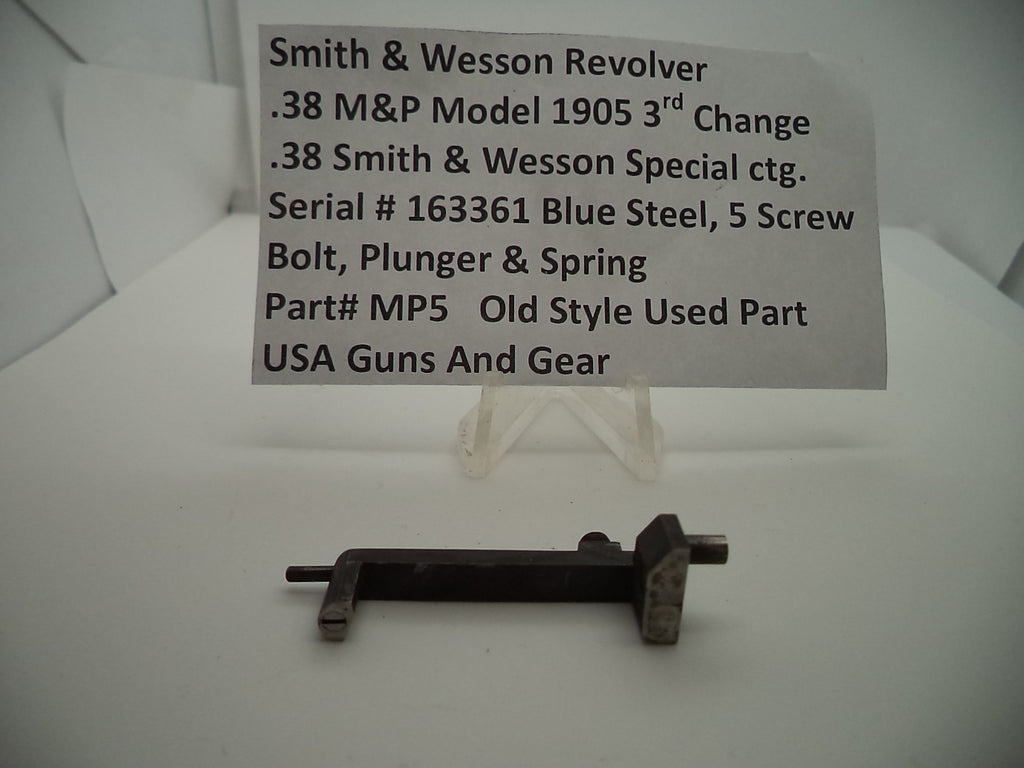 MP5 S & W .38 Model 1905 Used 3rd Change  5 Screw Bolt, Plunger & Spring