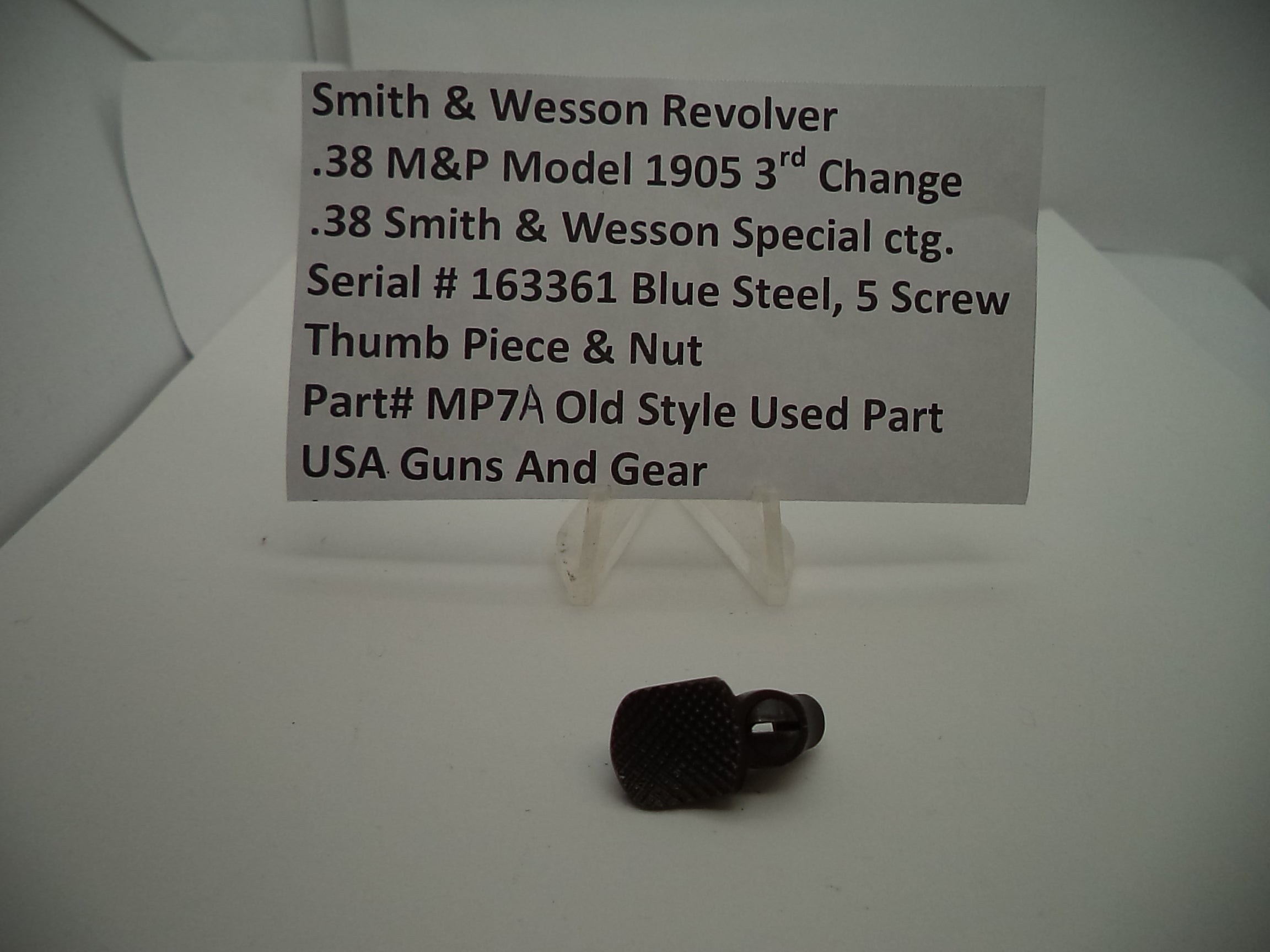 MP7A S & W .38 Model 1905 Used 3rd Change  5 Screw Thumb Piece & Nut