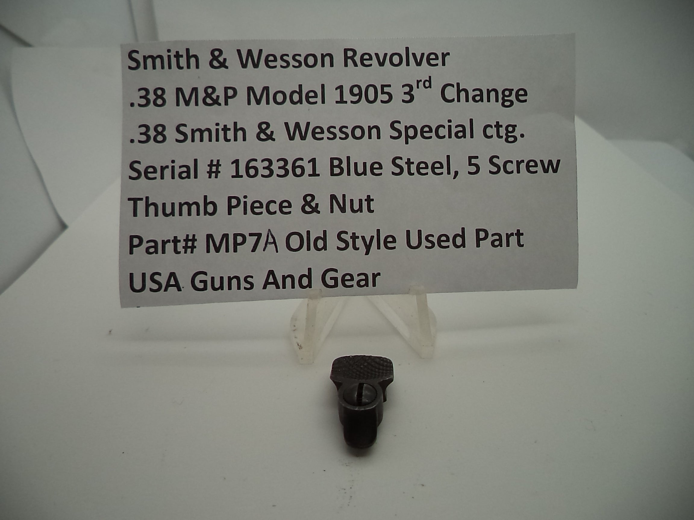 MP7A S & W .38 Model 1905 Used 3rd Change  5 Screw Thumb Piece & Nut