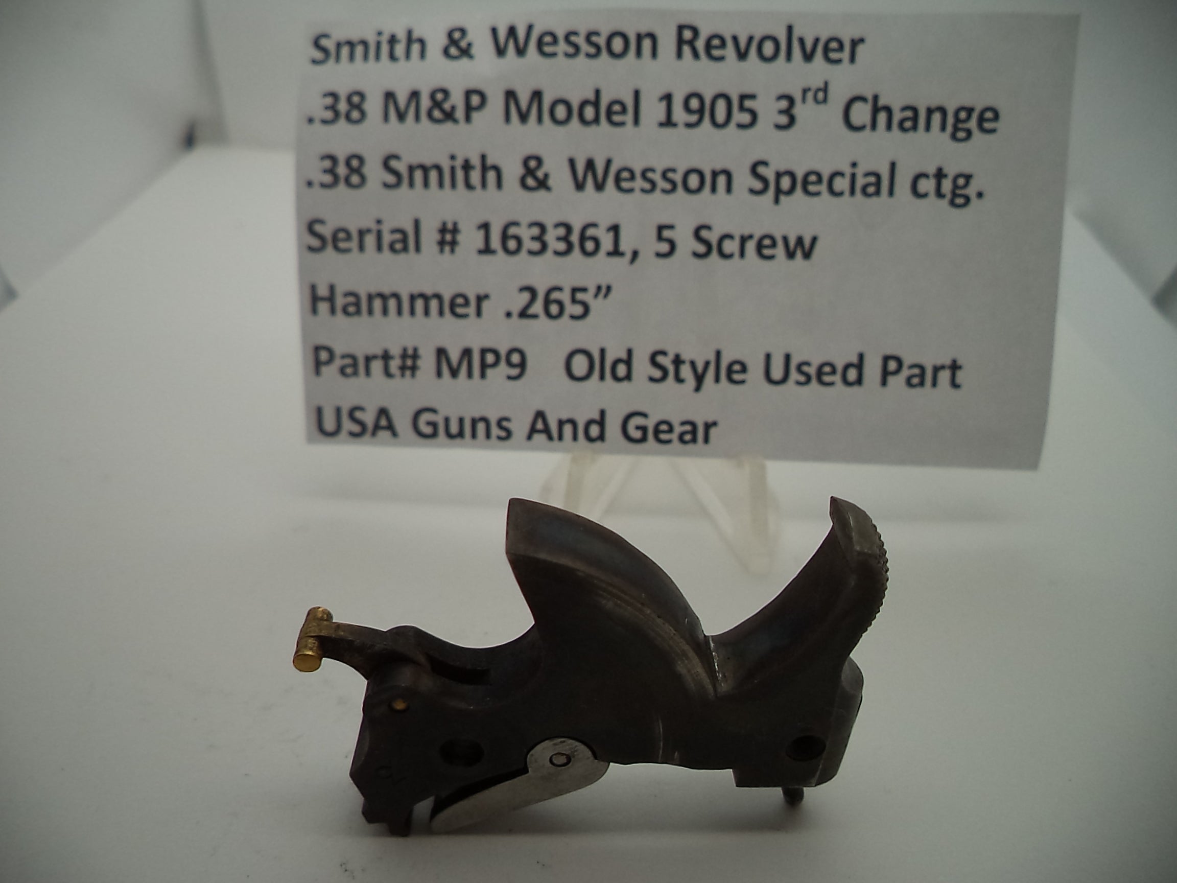 MP9 S & W .38 M&P Model 1905 Used 3rd Change  5 Screw Hammer .265"