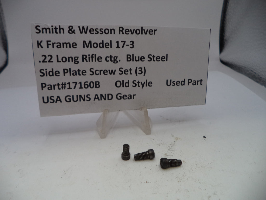 Set of side plate screws for Smith & Wesson Revolver K Frame Model 17-3 on a white background with a label.