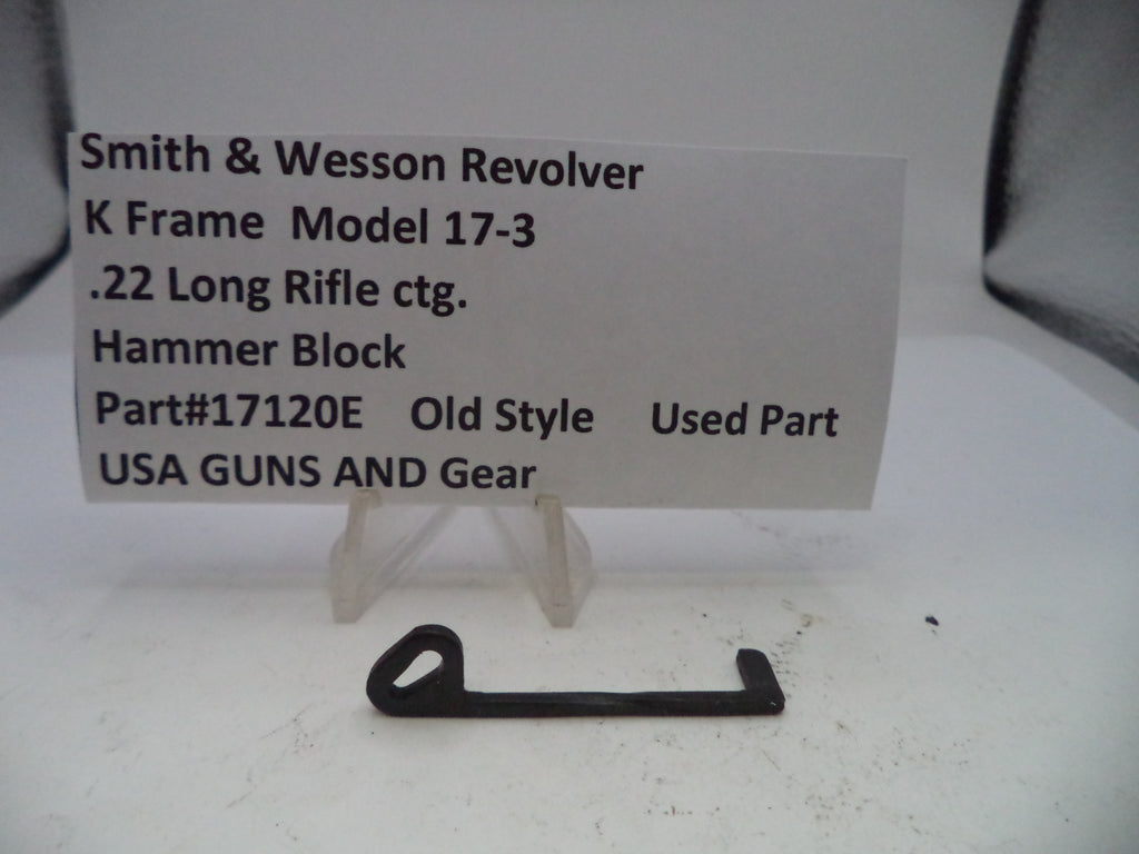 Smith & Wesson revolver hammer block part on a white background with descriptive text card.