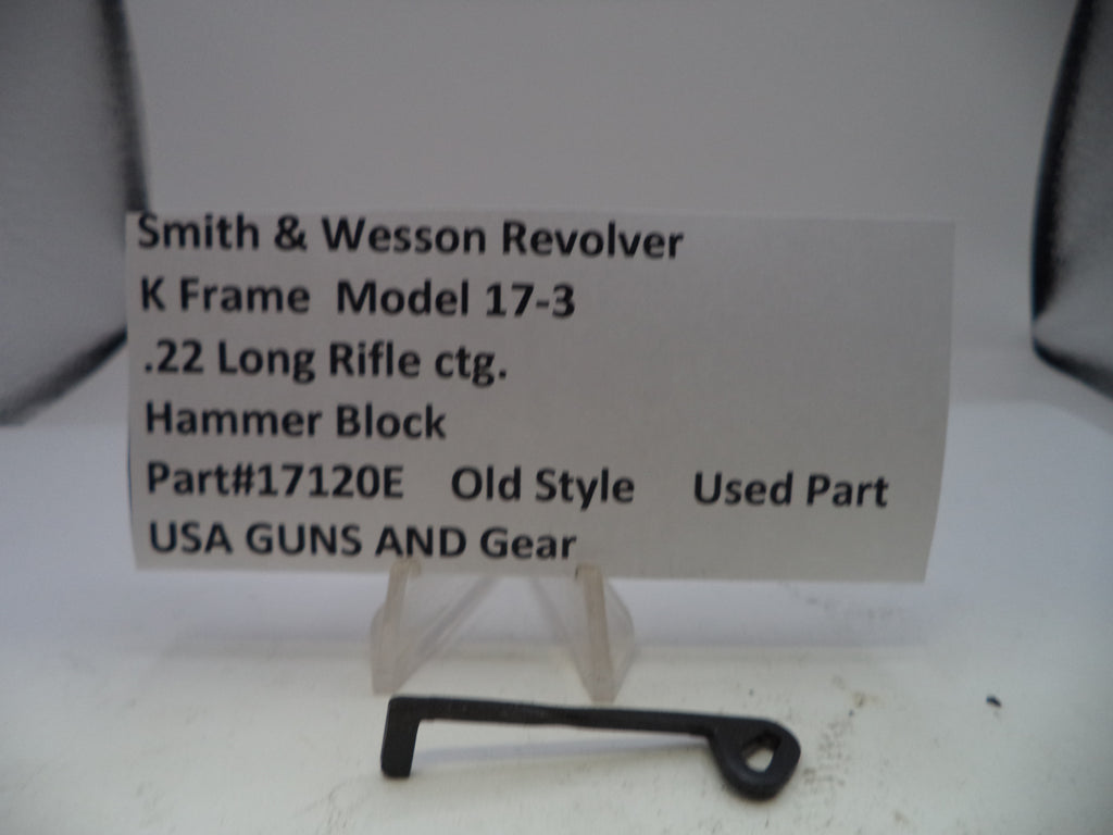 Smith & Wesson revolver hammer block part on a white background with descriptive label.
