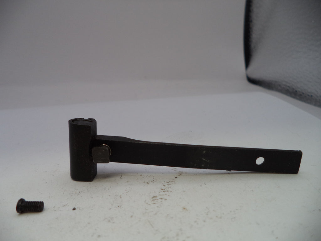 Black metal lever with a screw on a white background