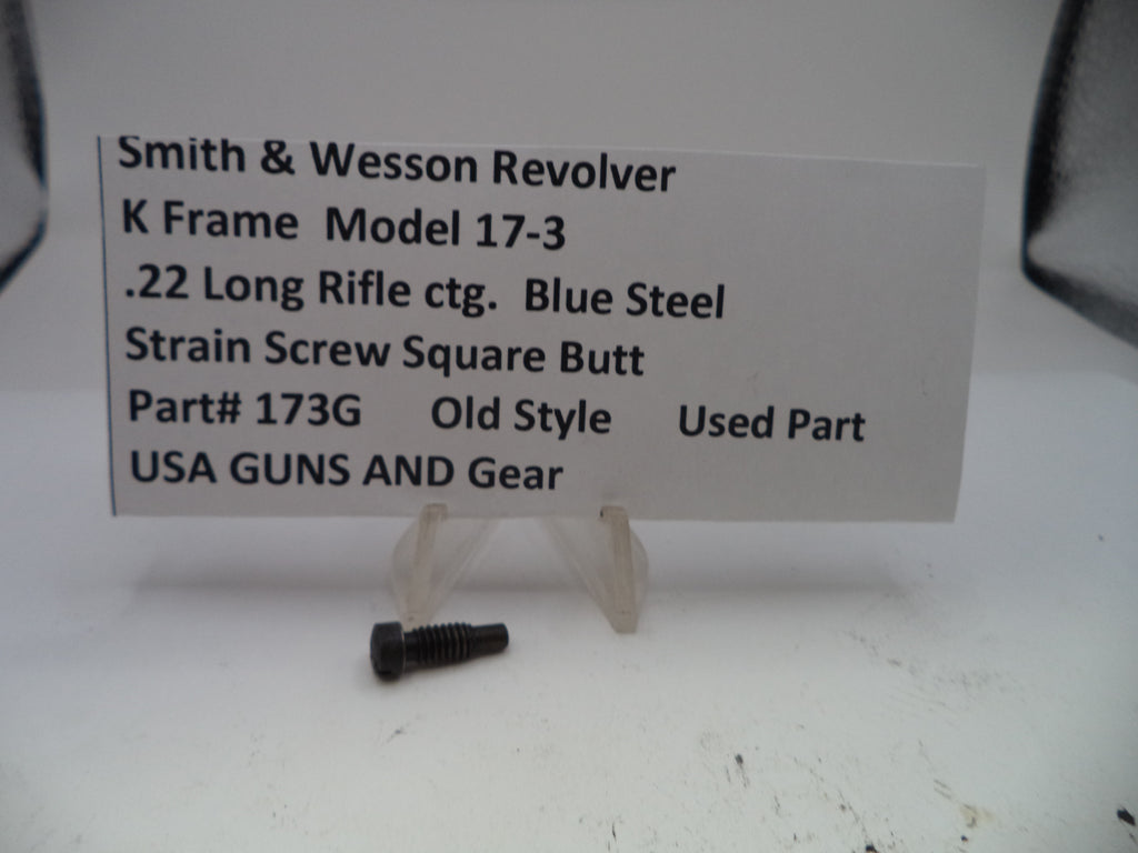 Strain screw for Smith & Wesson Revolver K Frame Model 17-3 on a white background with descriptive text card.