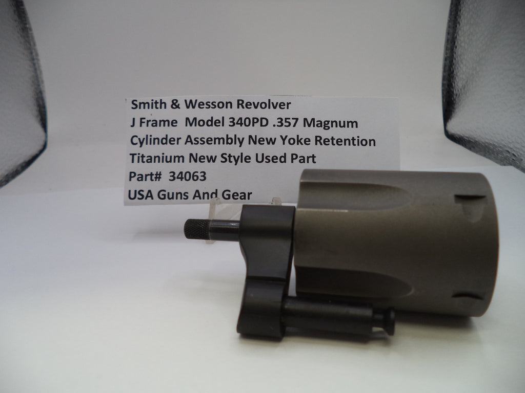 Smith & Wesson revolver cylinder assembly on a white background with text