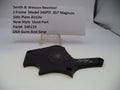 Black side plate for a Smith & Wesson revolver on a white background with product details.