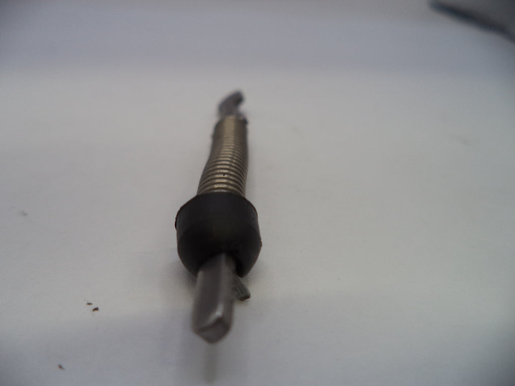 Metal tool with a spring and black handle on a white background