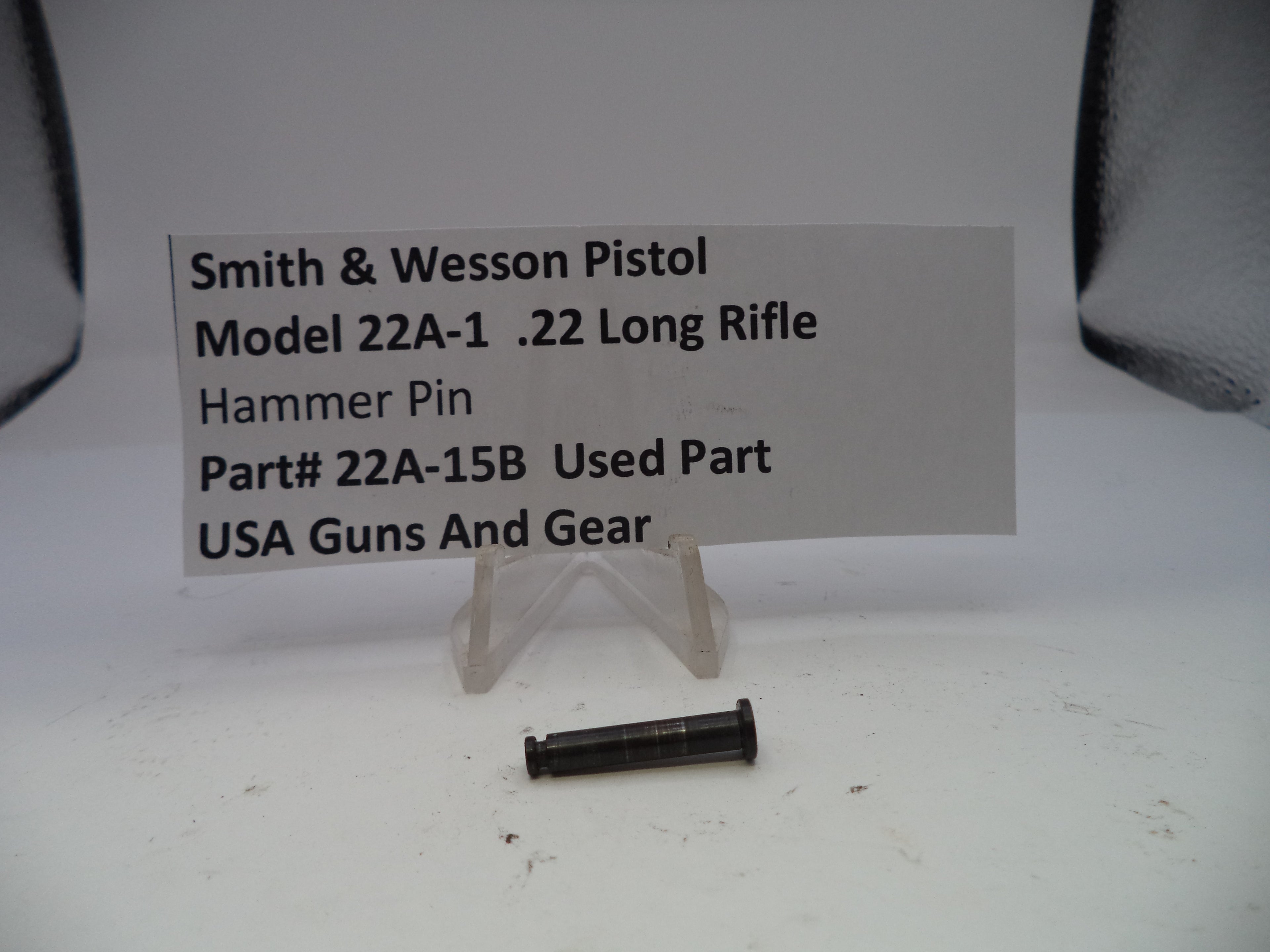 Smith & Wesson Pistol Model 22A-1 .22 Long Rifle Hammer Pin on a white background with a label.