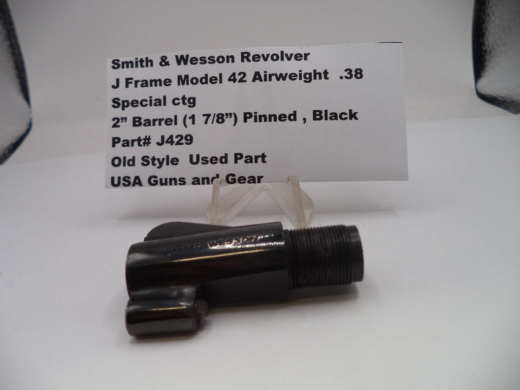 Smith & Wesson revolver barrel on a white background with product details card.