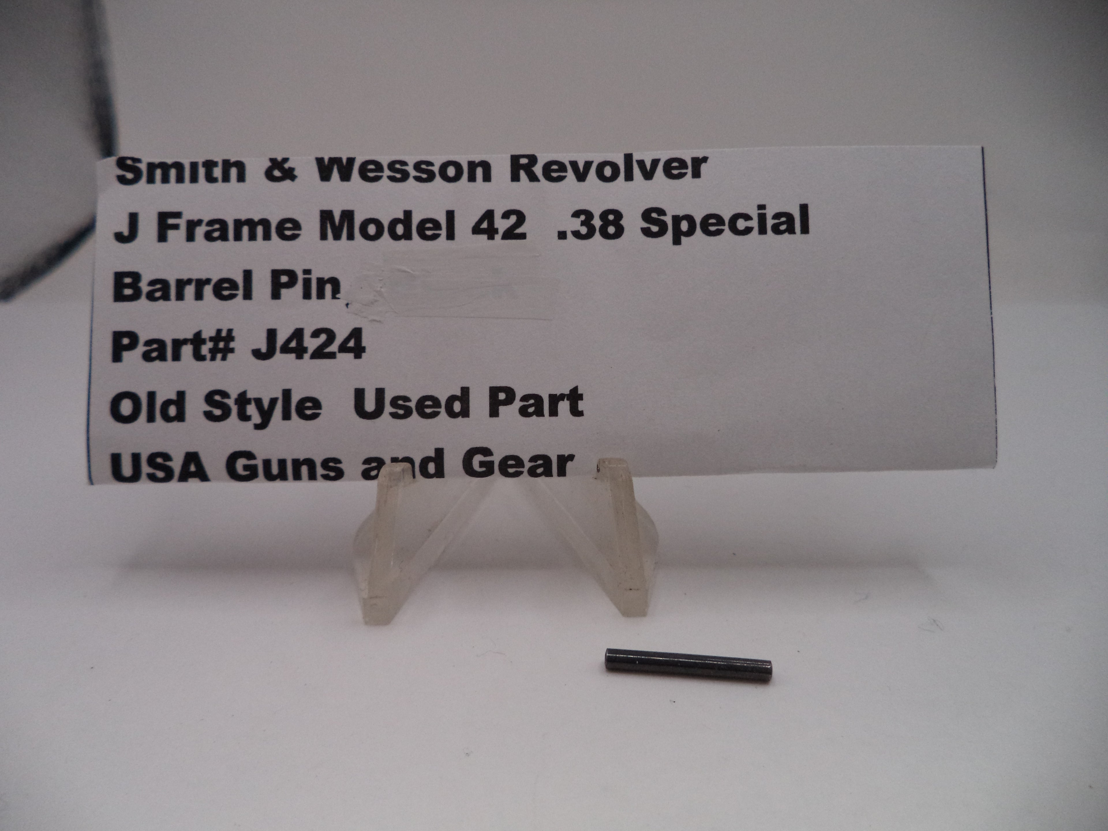 Barrel pin for Smith & Wesson Revolver J Frame Model 42 .38 Special on a display card with branding.