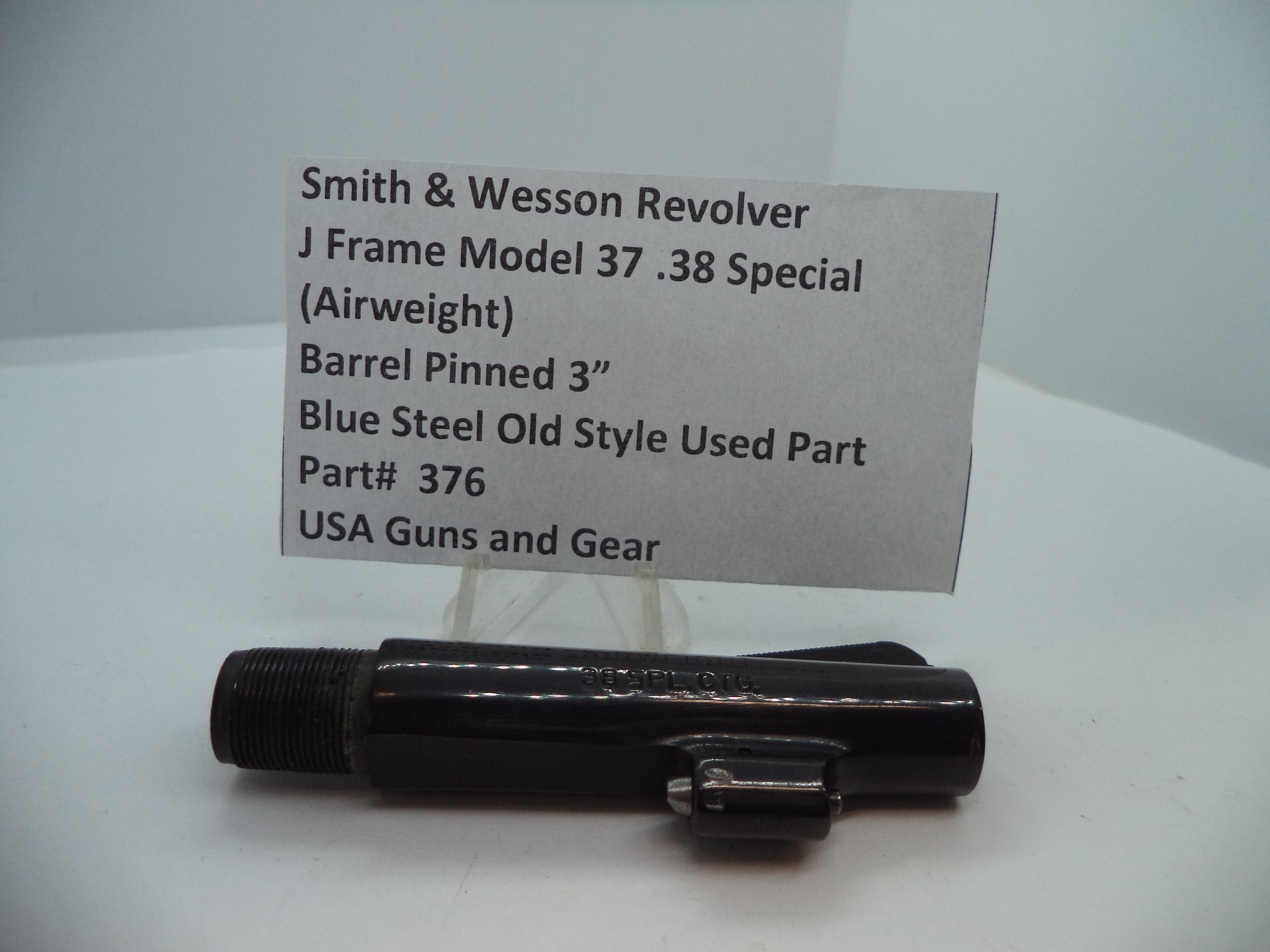 376 S&W J Model 37 (Airweight) Pinned 3" Barrel .38 Special Blue Used
