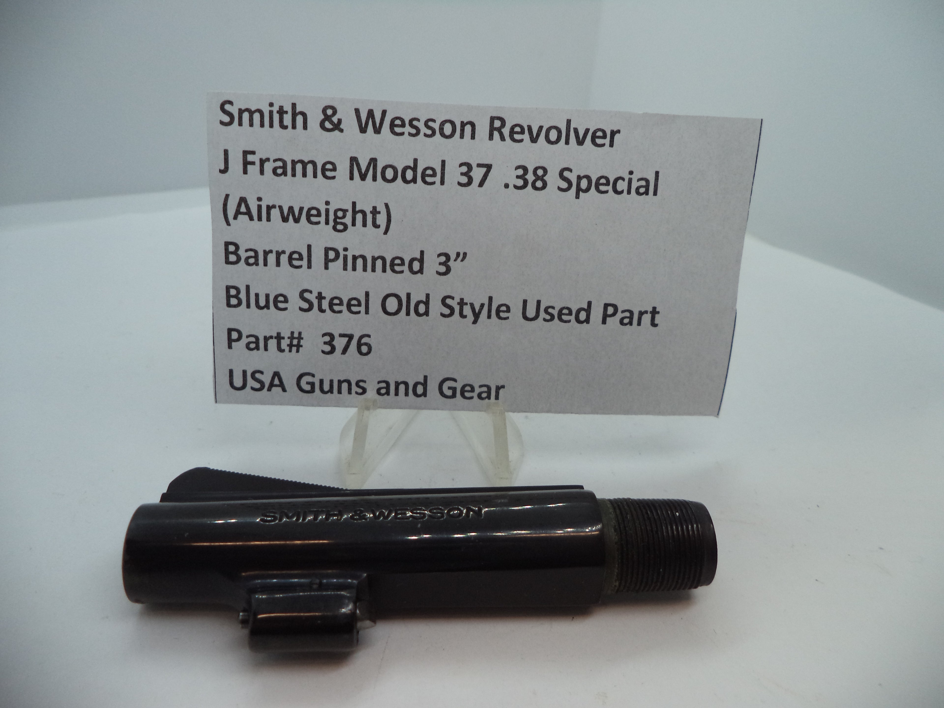 376 S&W J Model 37 (Airweight) Pinned 3" Barrel .38 Special Blue Used