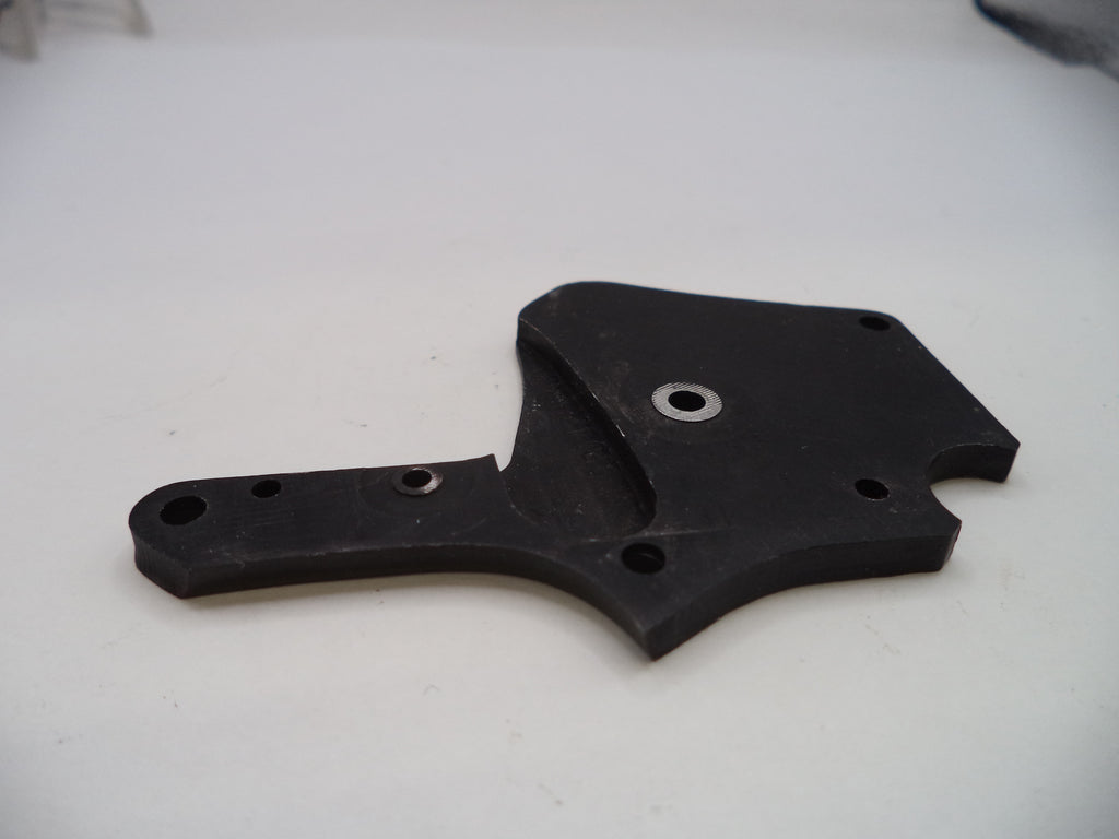 Black plastic bracket with holes on a white background