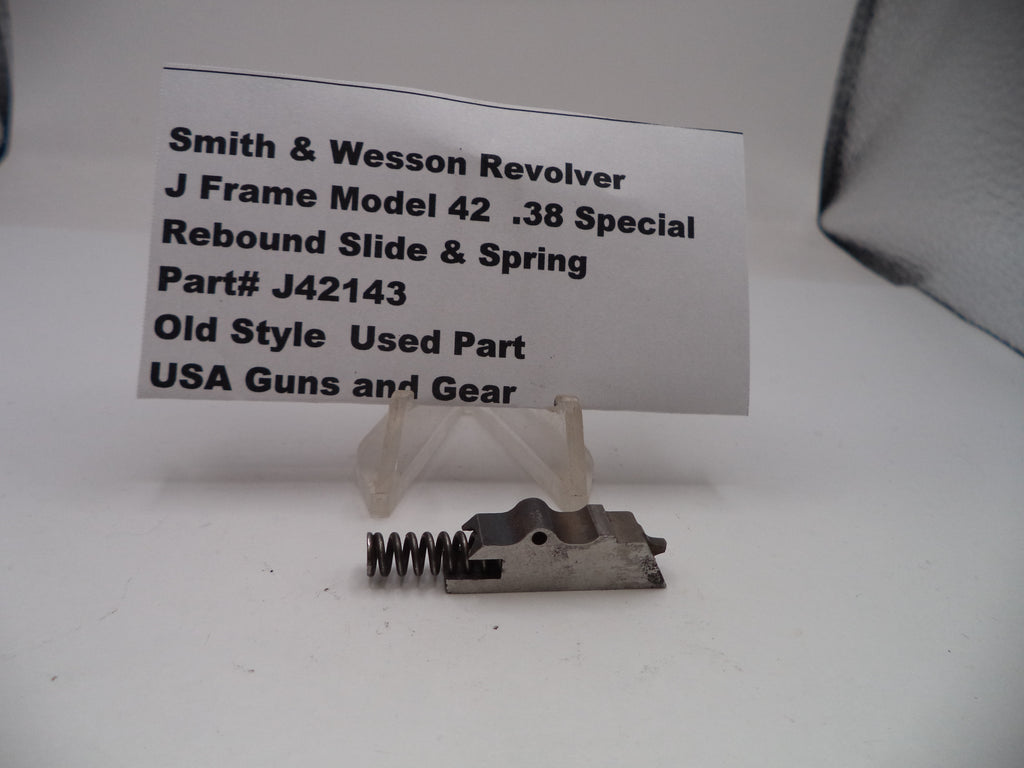 Smith & Wesson Revolver J Frame Model 42 .38 Special Rebound Slide & Spring part on a white background with a label.