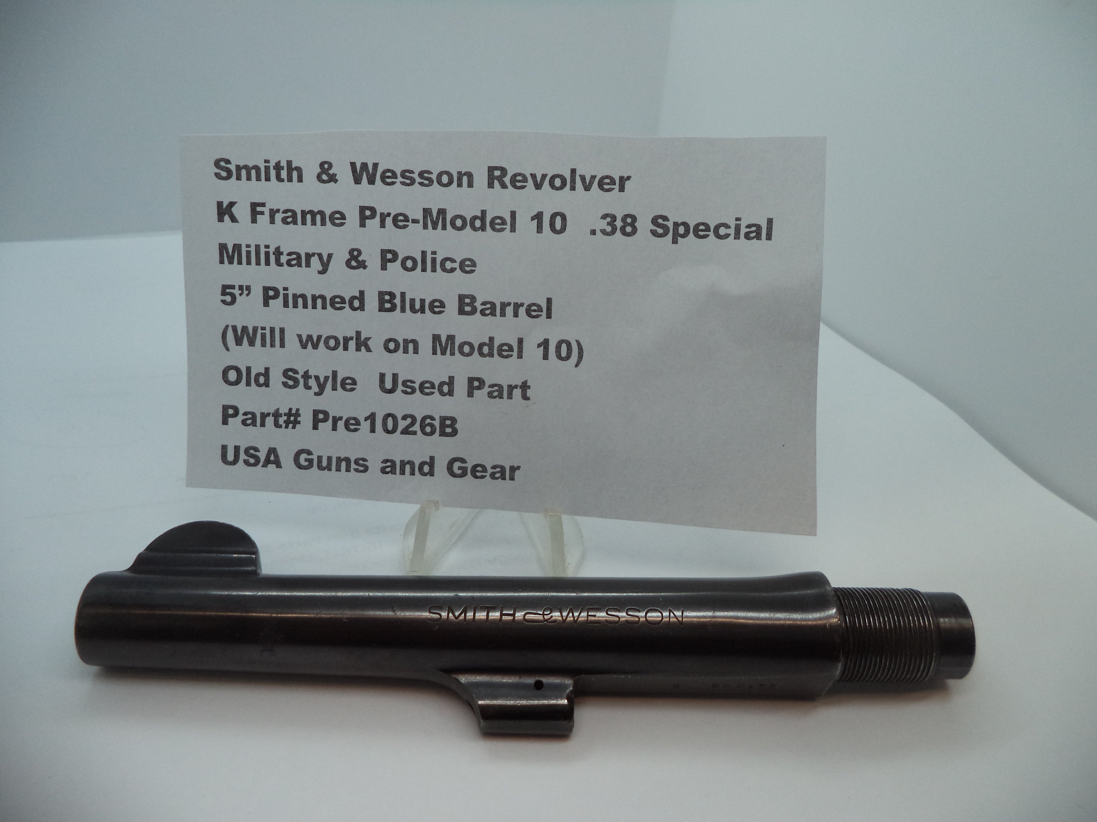 Pre1026B S&W K Pre Model 10 Military & Police Blue Steel Pinned 5" Barrel .38 Special