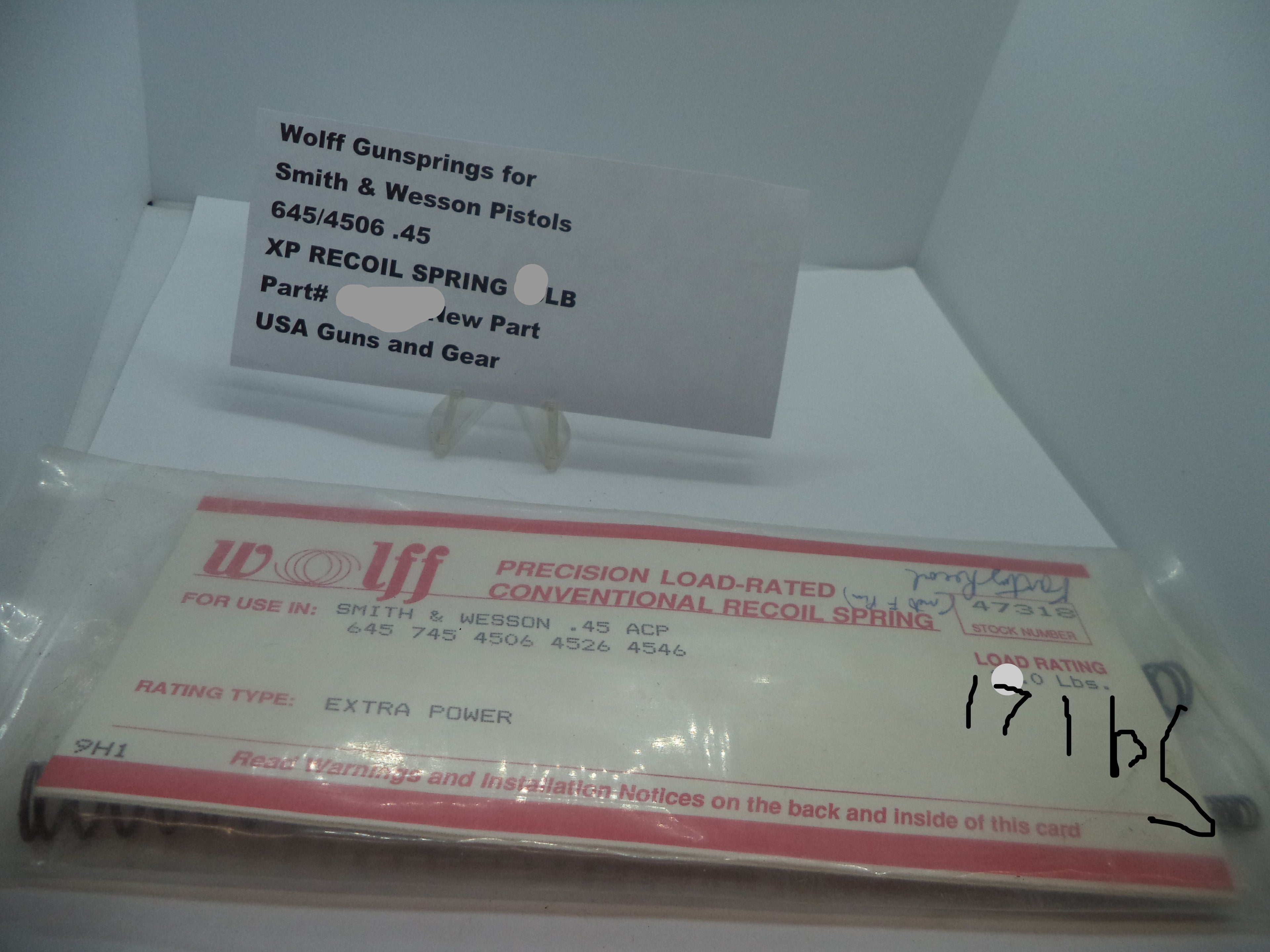 Wolff Extra Power Recoil Spring for S&W Pistols - 17 LB | 645/4506 .45 ACP | Part 47317