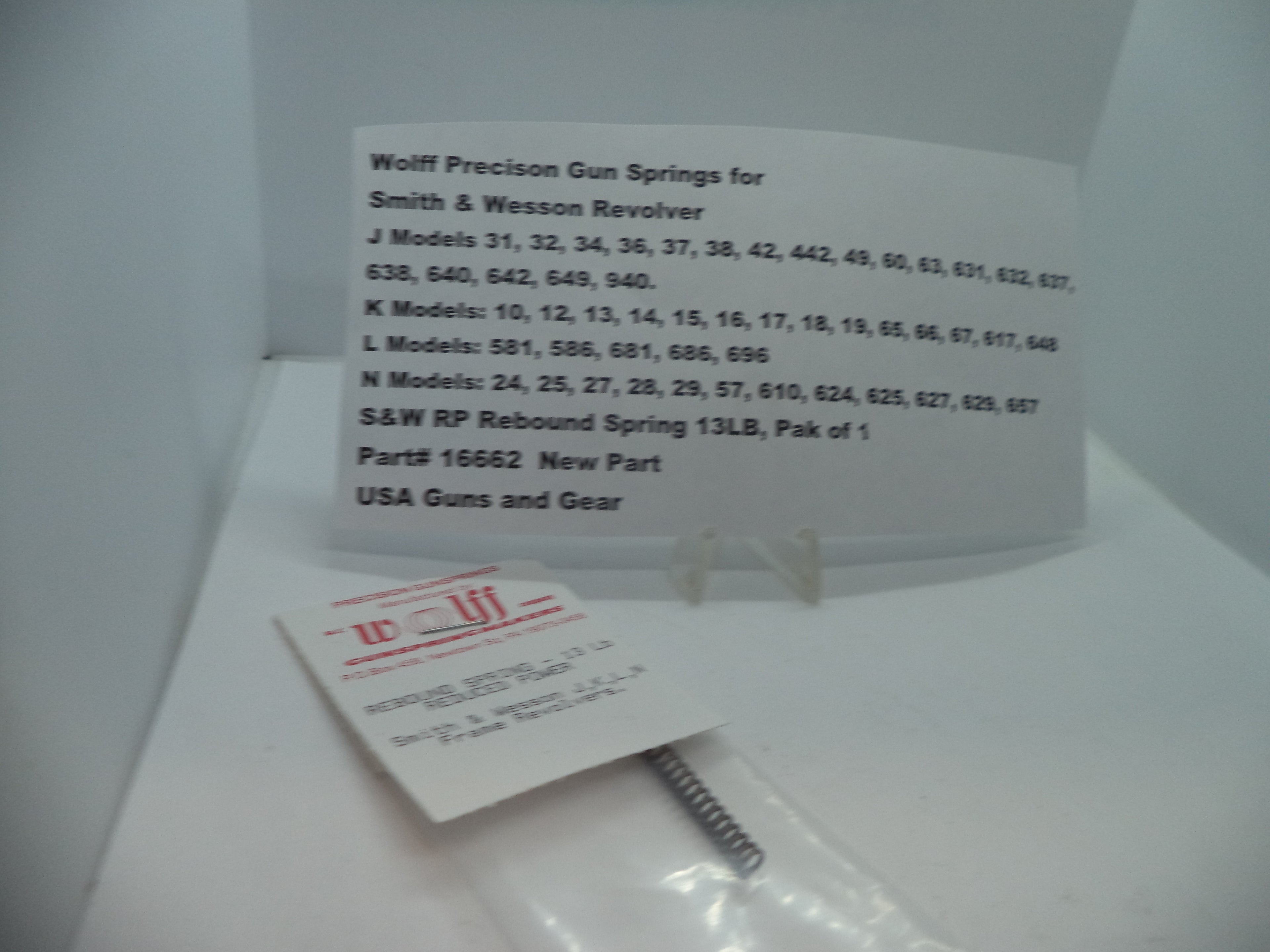 Wolff Smith & Wesson J K L N Frame Reduced Power Rebound Spring 13 LB 16662