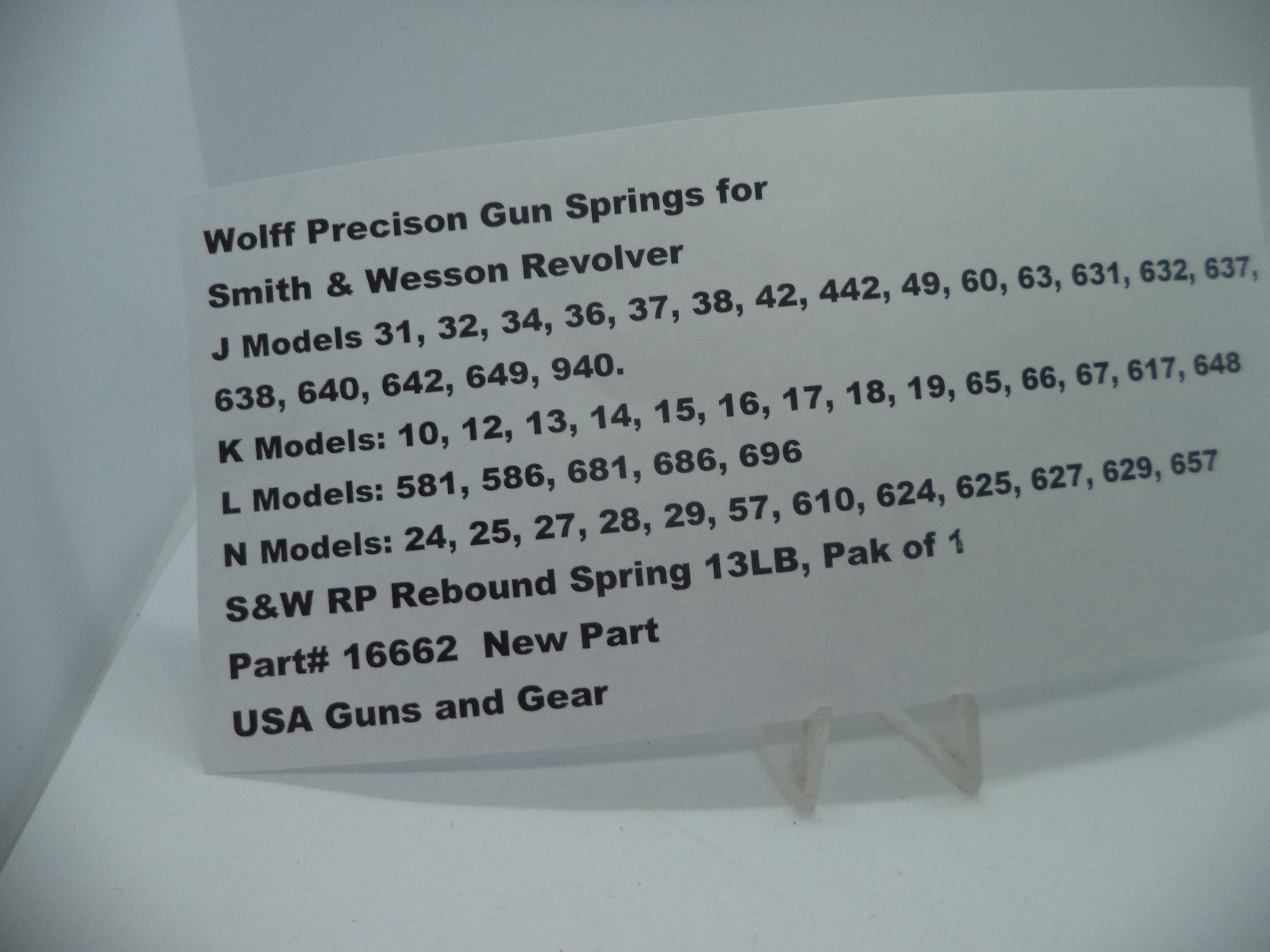 Wolff Smith & Wesson J K L N Frame Reduced Power Rebound Spring 13 LB 16662